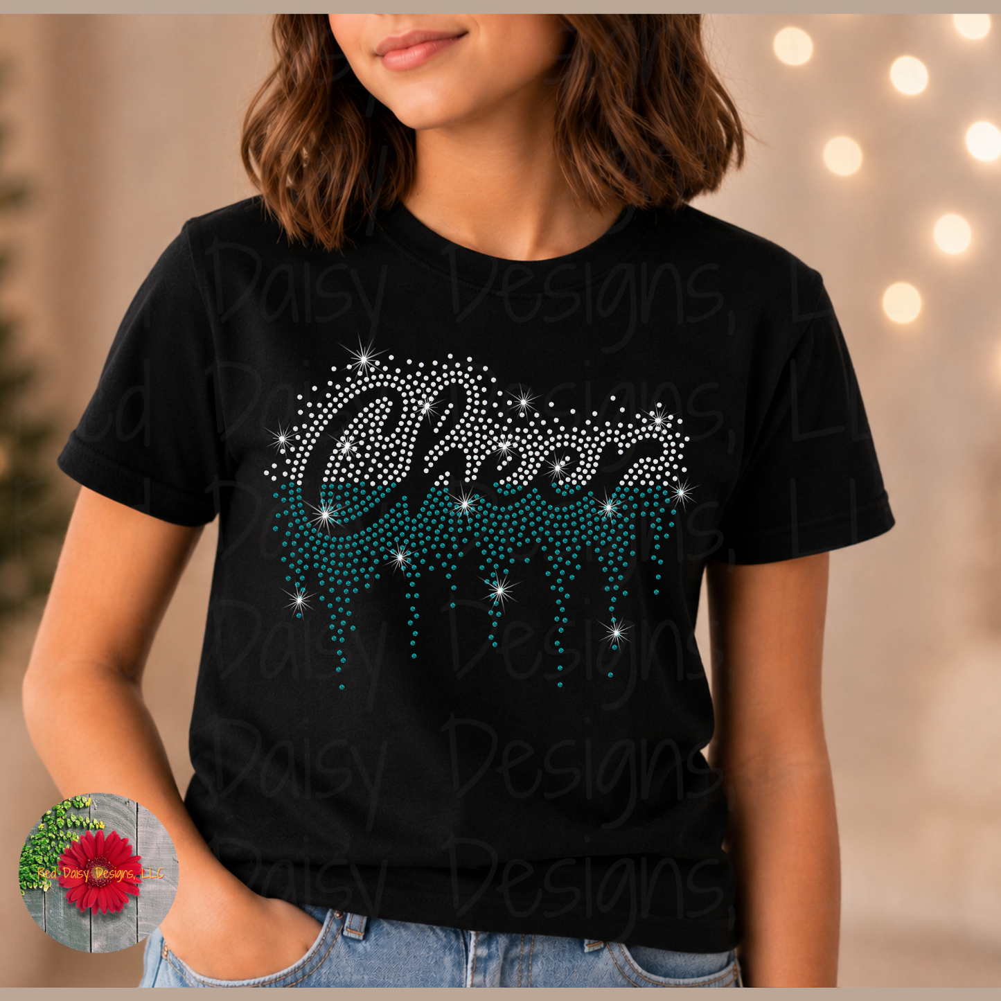 Dripping CHEER Script Rhinestone Design