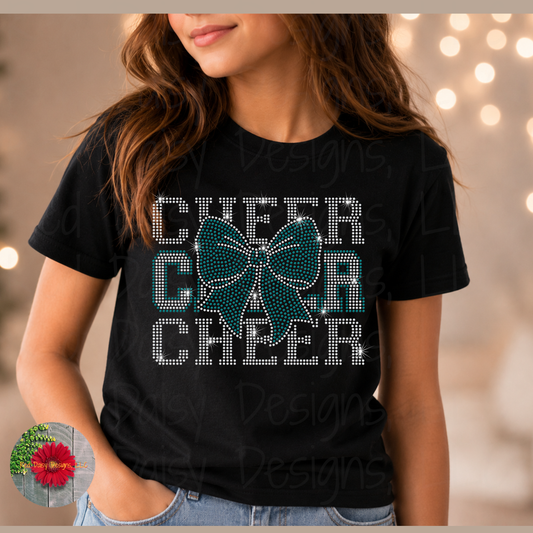 Bow & Stacked Cheer Rhinestone Design
