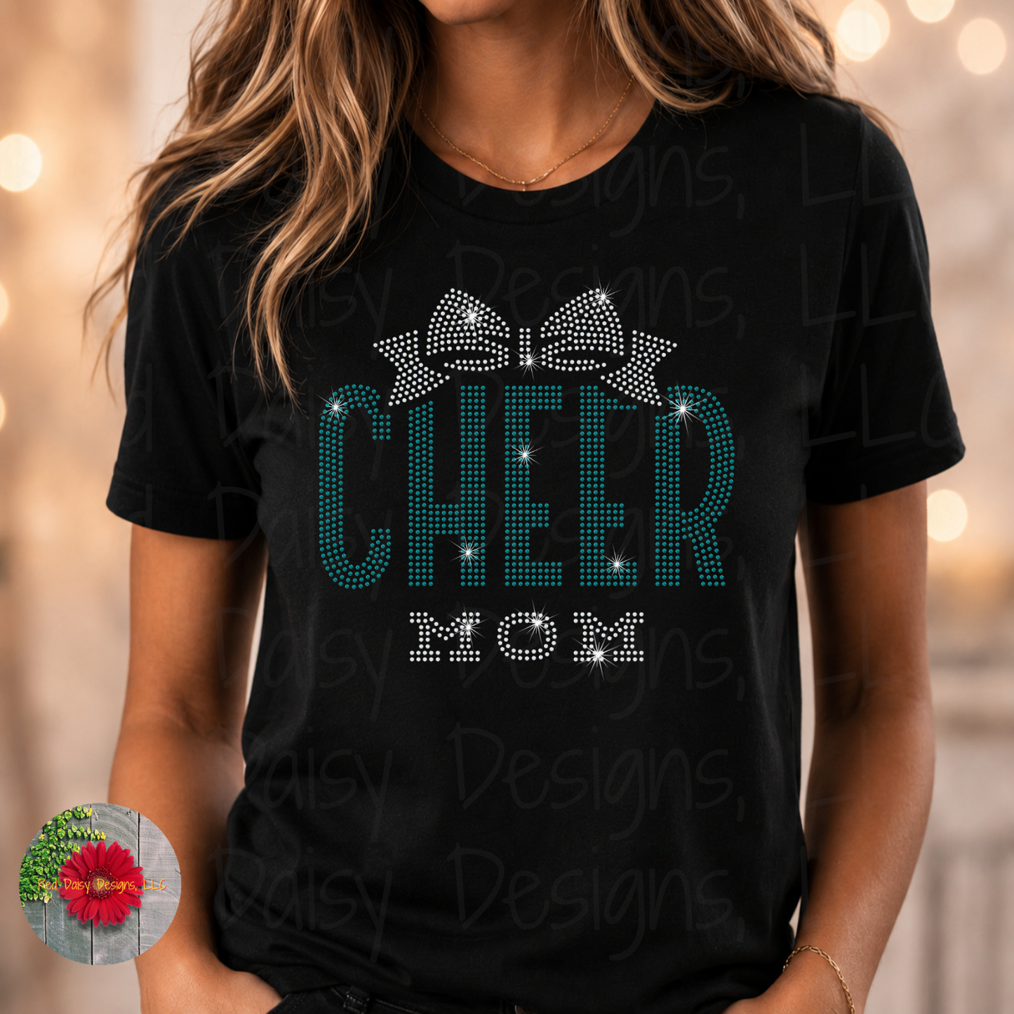 Cheer Mom with Bow Rhinestone Design